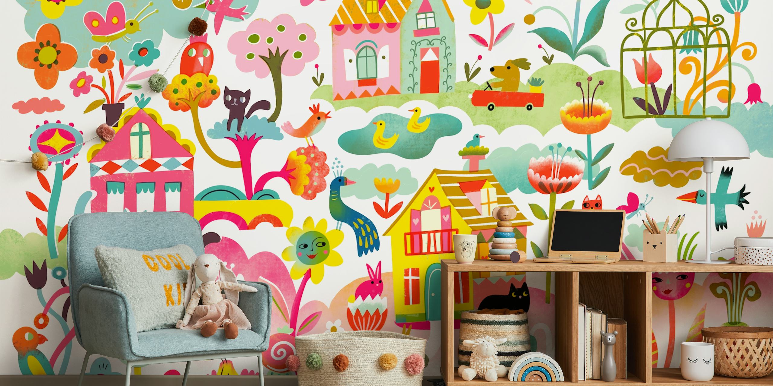 Playful cats i en fargerik hage