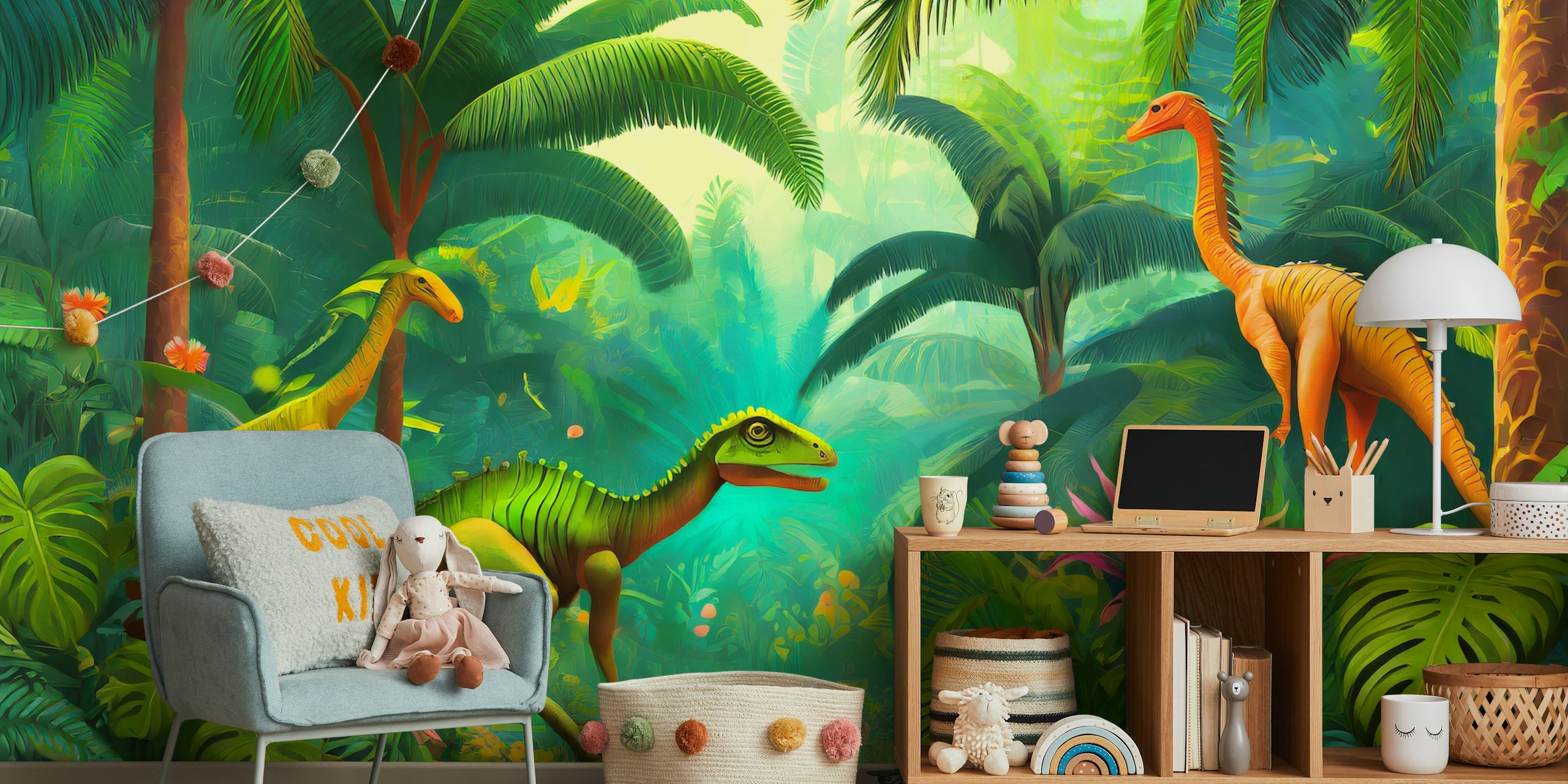 Dinosaur jungle tapeta w pokoju