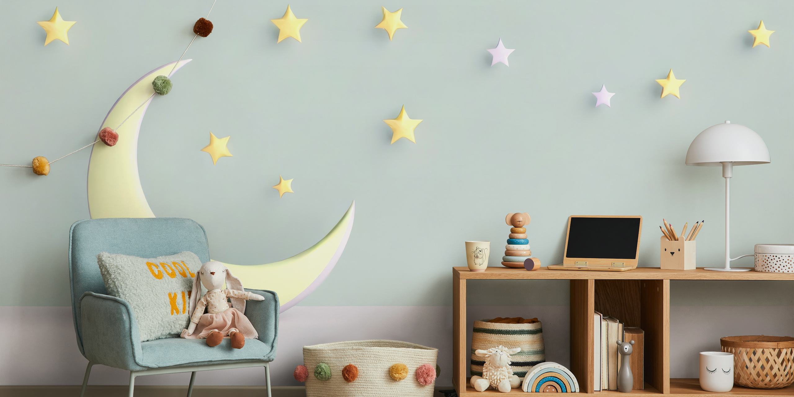 Stars and moon wallpaper in a room