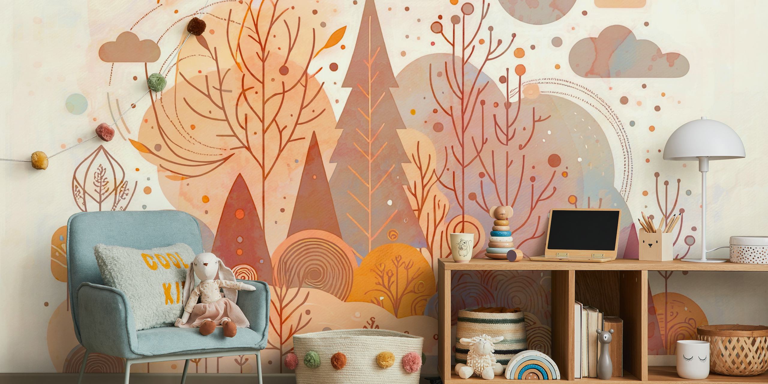 Tapeta Soft Autumn Forest Magic w pokoju