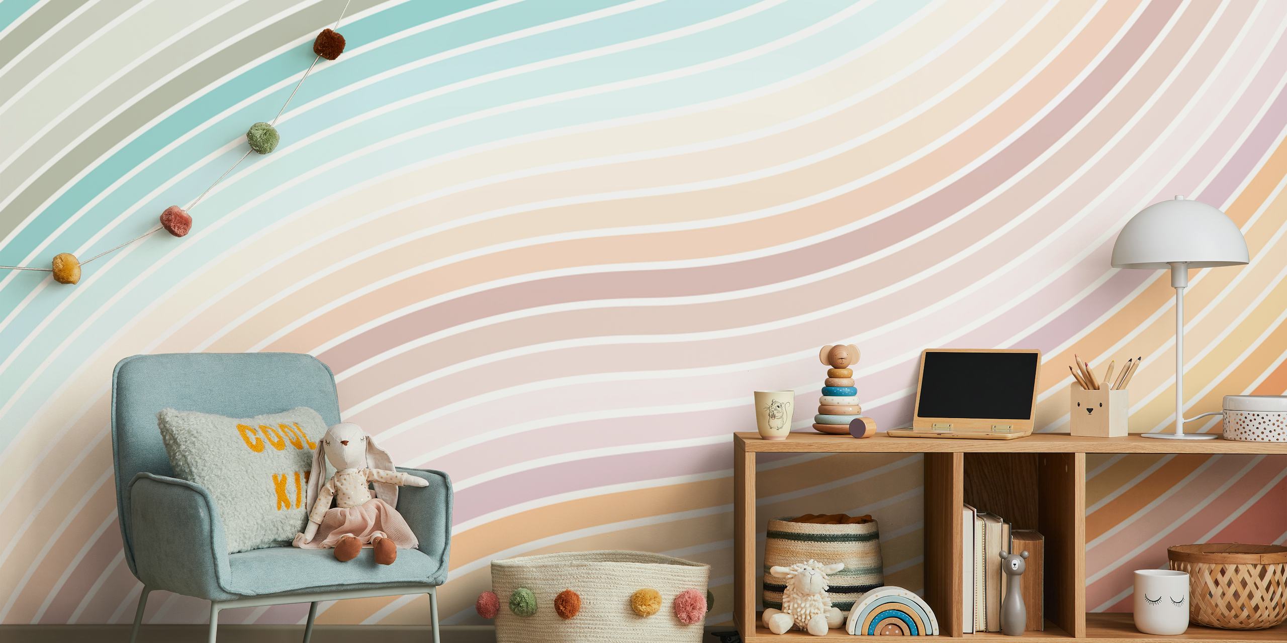 Colorful pastel stripes wallpaper in a room