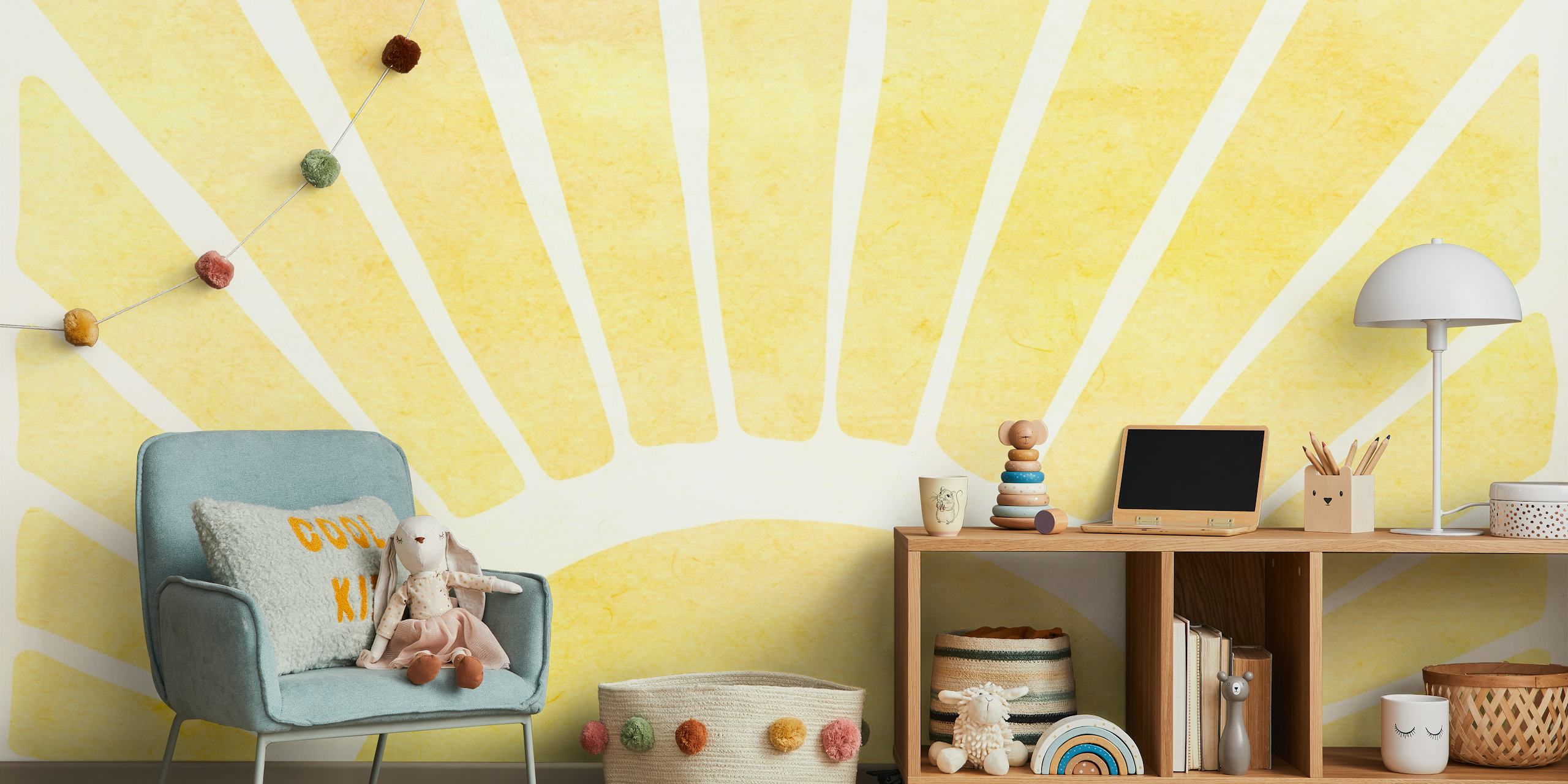 Yellow geometric rays sun design wallpaper