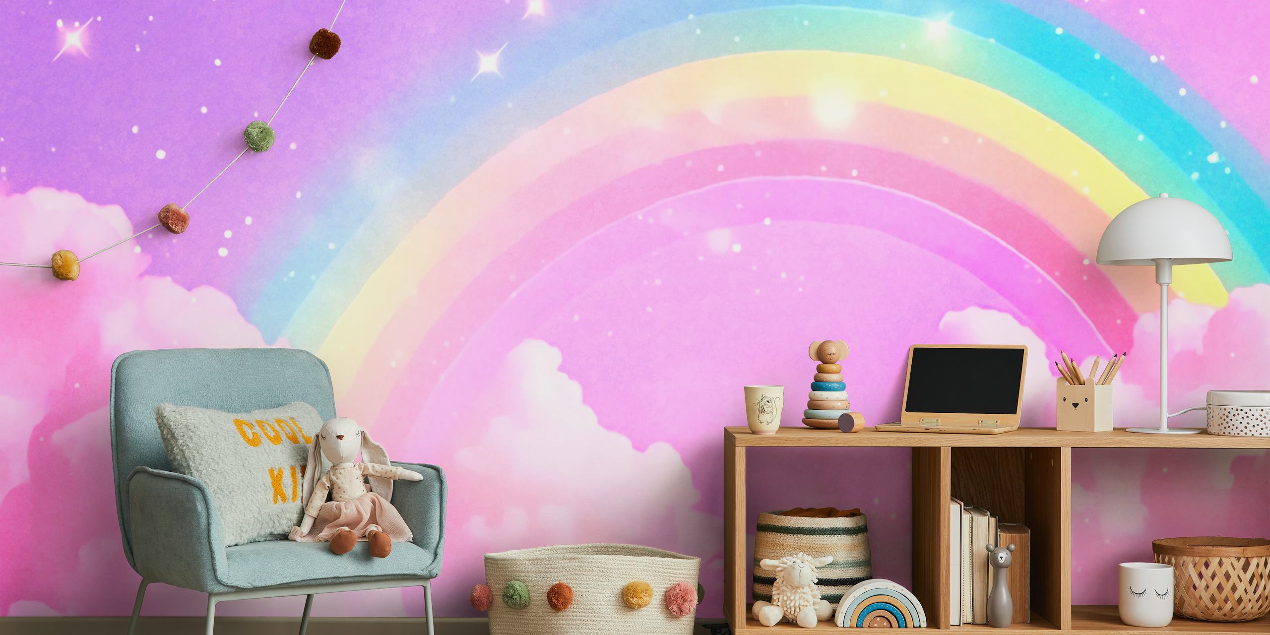 Pastel Rainbow Glow wallpaper in a room