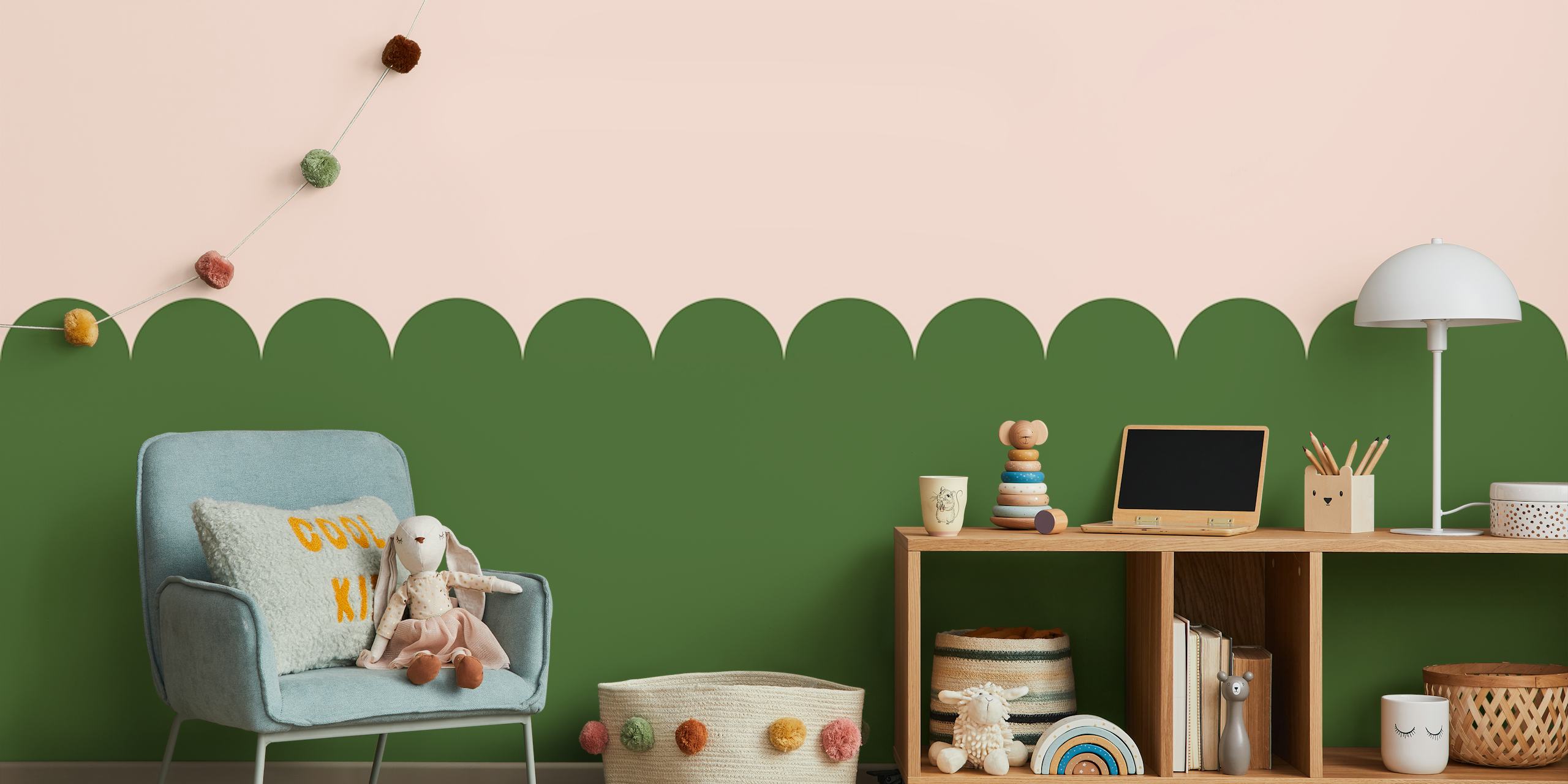 Carta da parati Pink and Green Two-Toned Scallop in una stanza