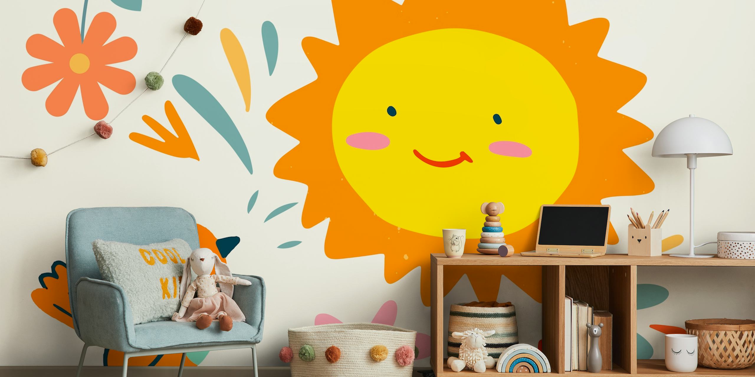Sunny wallpaper with sun and flowers