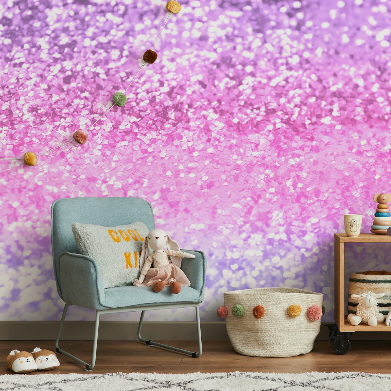 Unicorn Girls Glitter 2 papier peint affiché dans une pièce