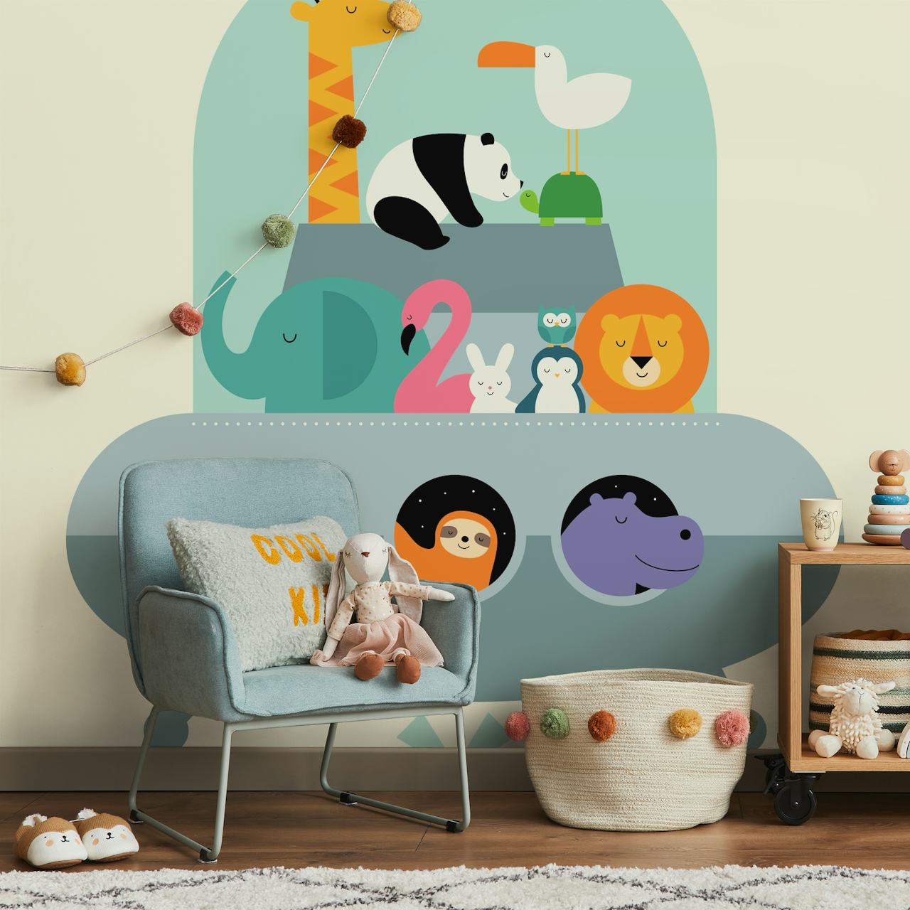 Flying Ark wallpaper with colorful animals