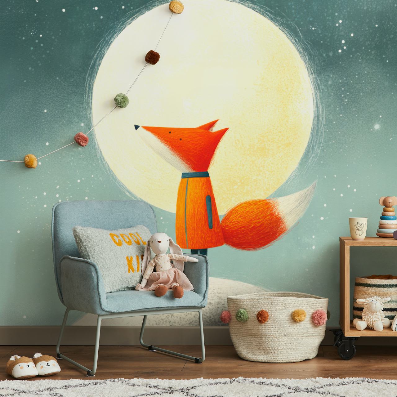 Dizajn tapeta s lisicom i osvijetljenim mjesecom