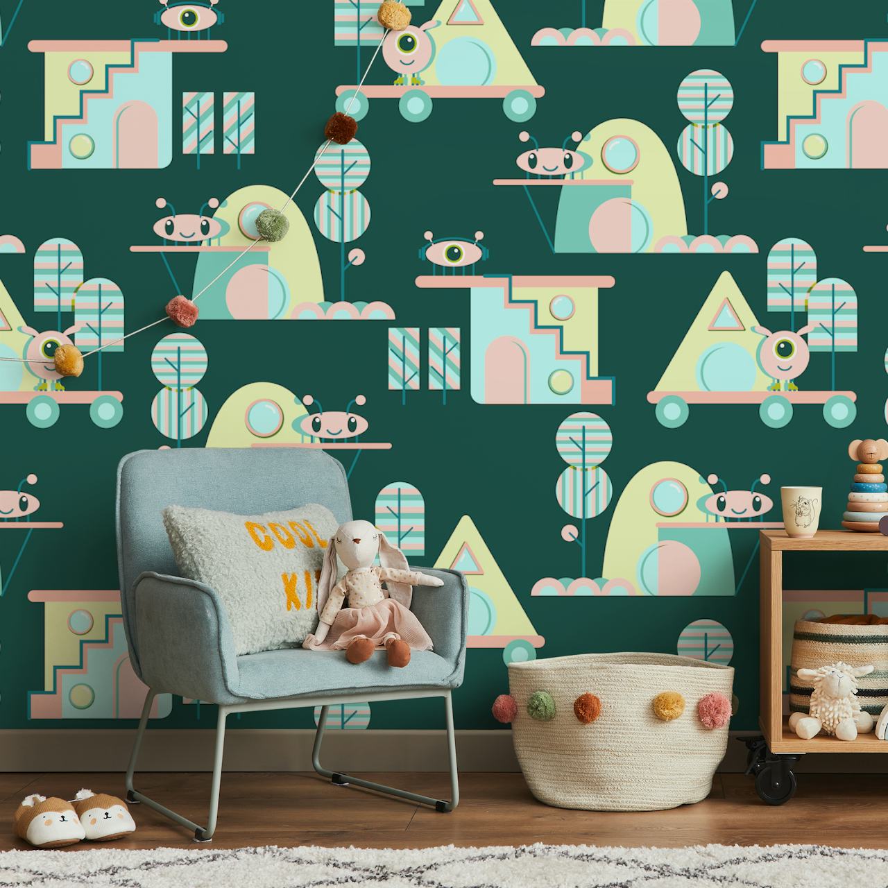 Playful alien invasion tapet i et rum