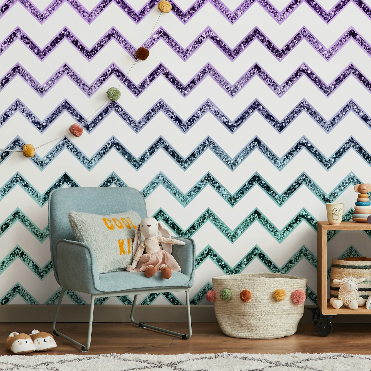 Mermaid Princess Chevron tapet i et rum