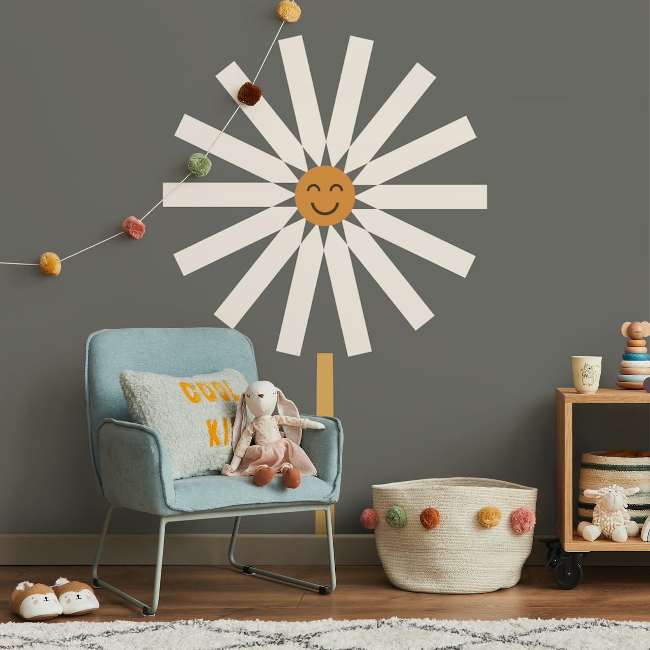 Papier peint mural illustration de marguerite stylisée sur fond sourd