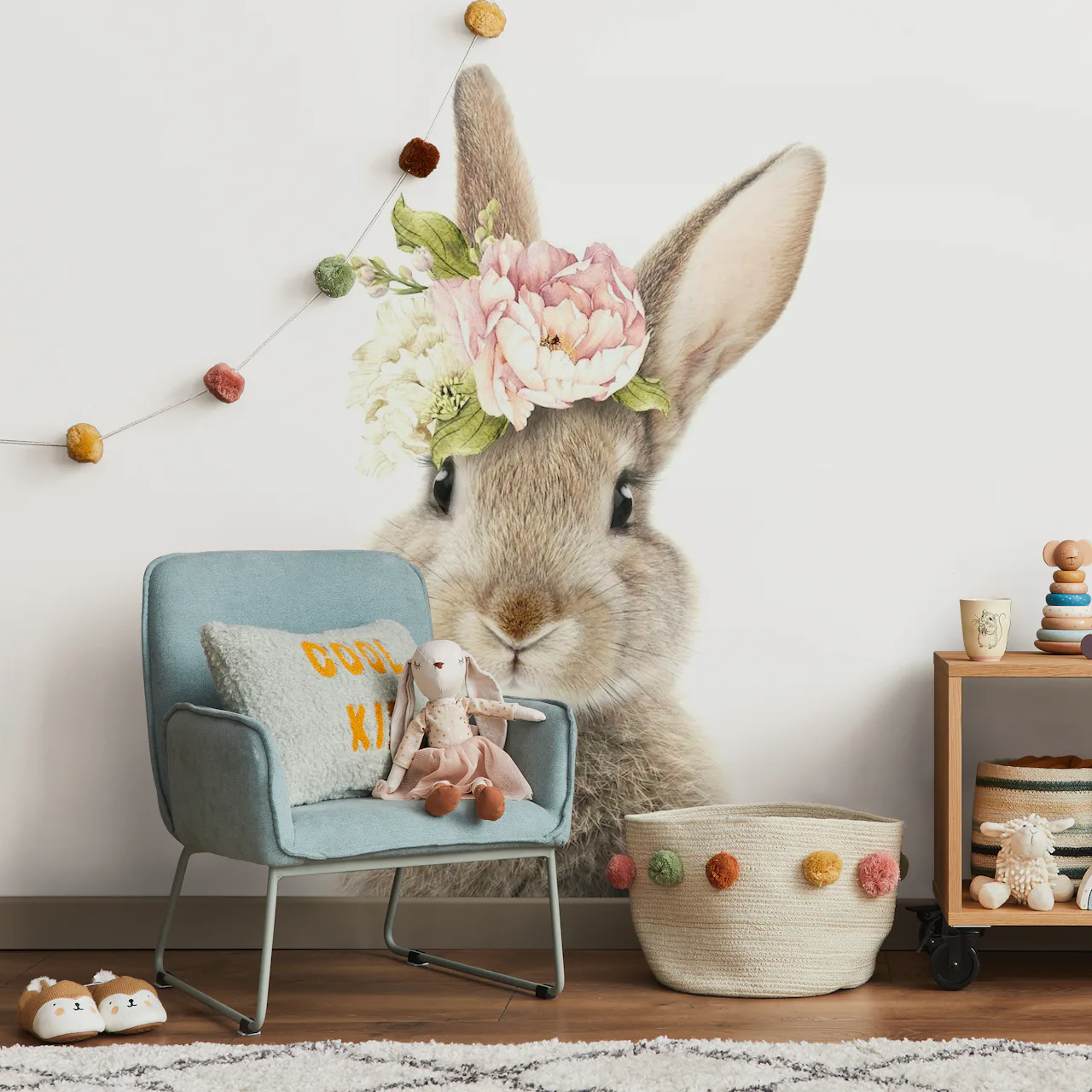Buy Peekaboo Bunny Floral Wallpaper | Happywall.com