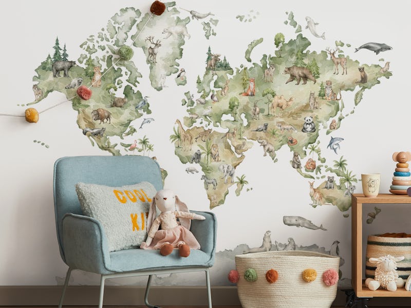 Watercolor animal world map