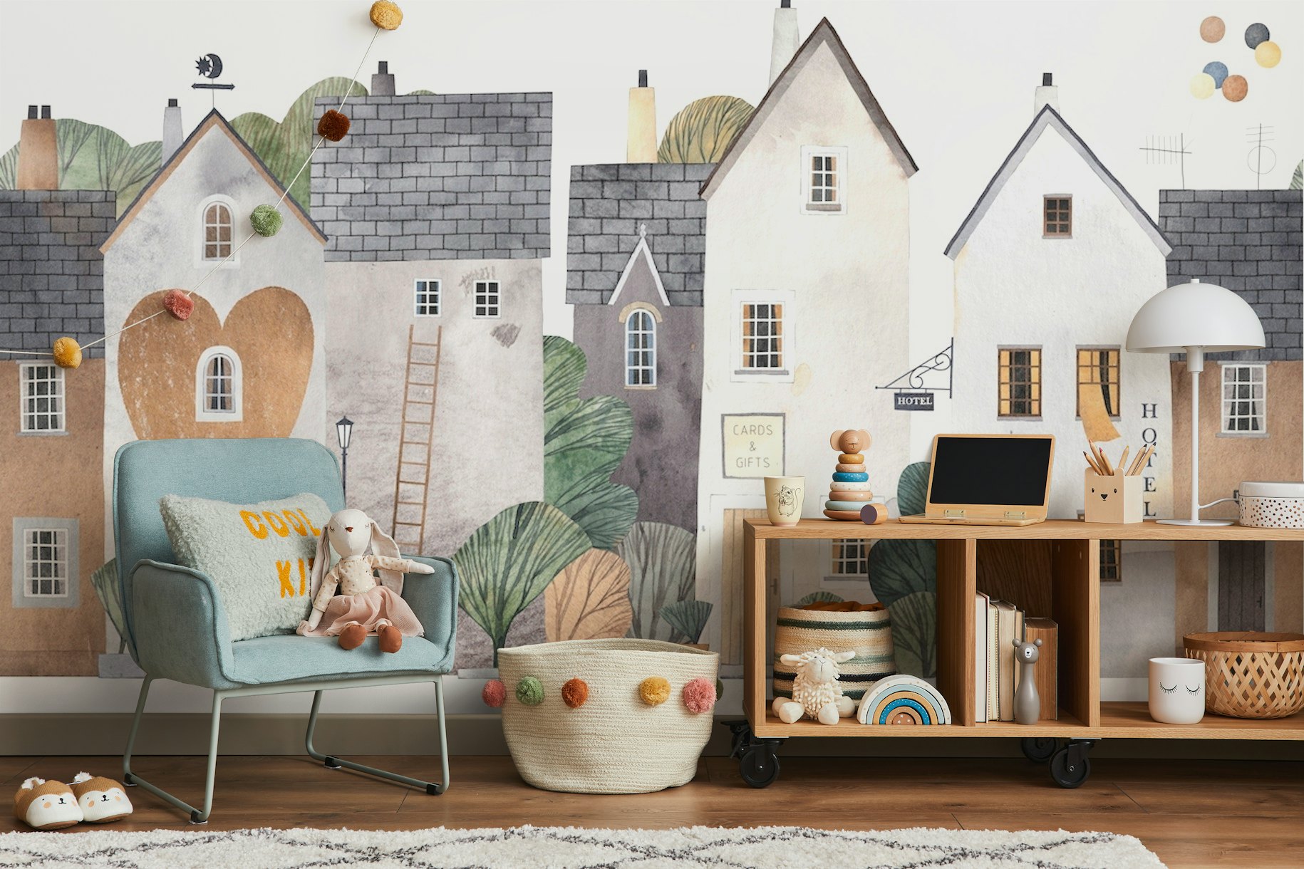 Cute town wallpaper - Free shipping | Happywall