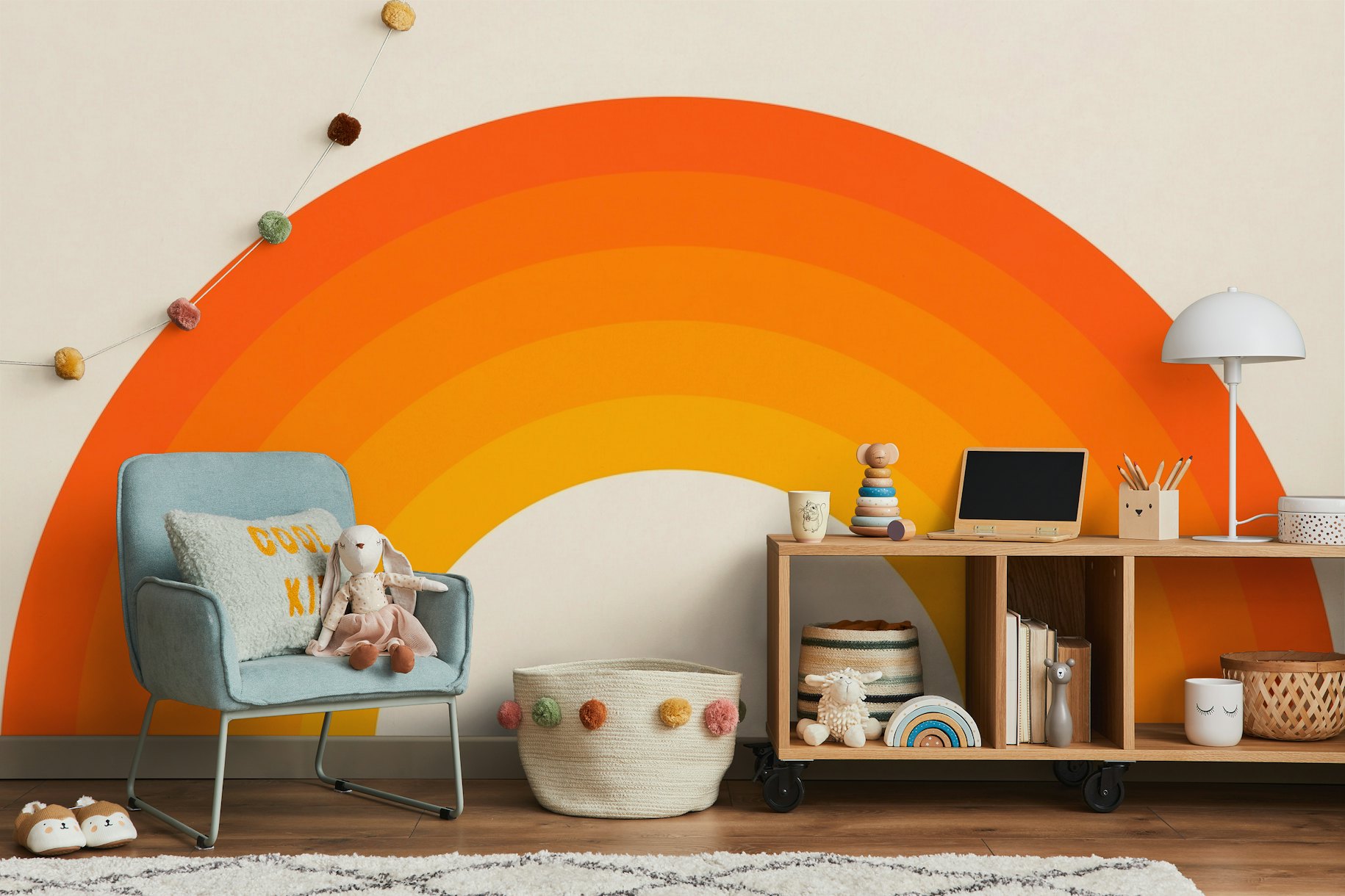 Magnificent Orange Rainbow Mural Wallpaper Design