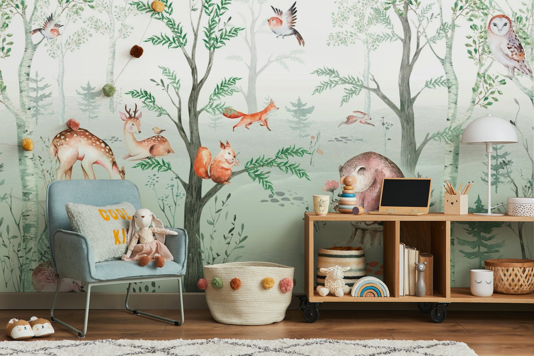 Green forest animals wallpaper