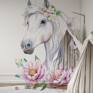 White horse with flowers