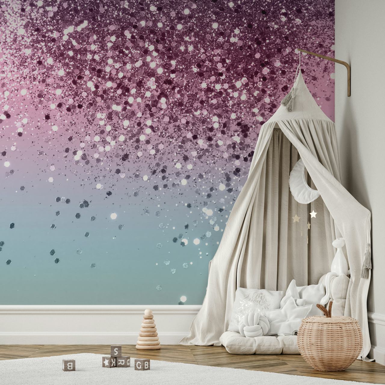 Unicorn Girls Glitter wallpaper in a room
