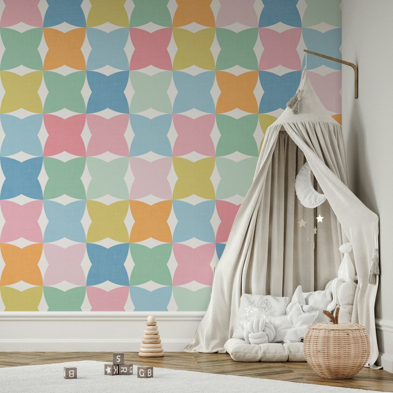 Geometric Pastel Shapes WM w pokoju