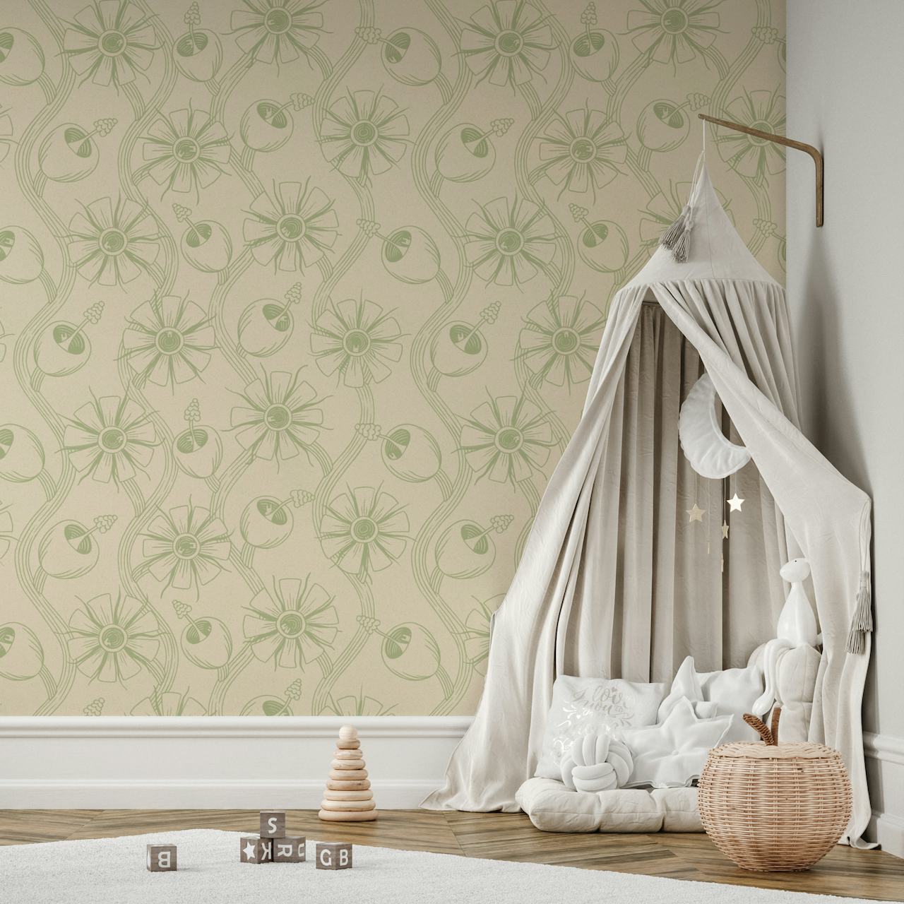 Vintage botanicals wallpaper med skjulte kaniner