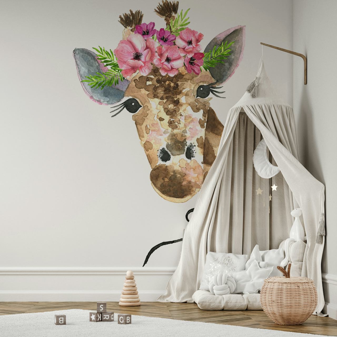 Giraffe with Flower Crown papel de parede