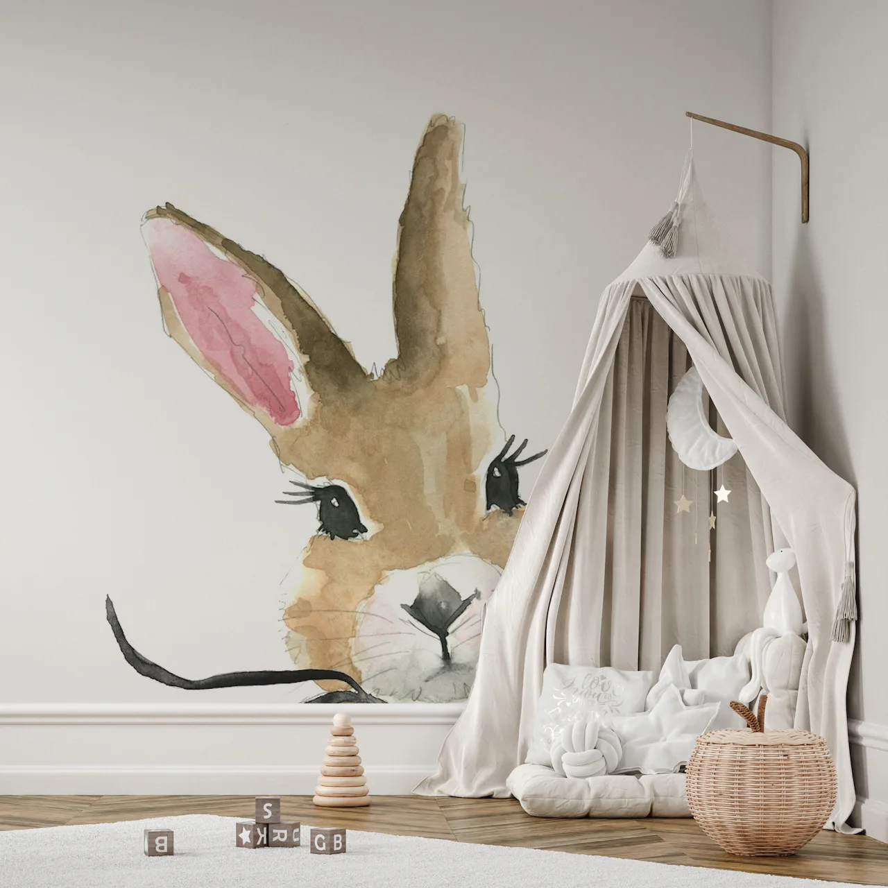 Bunny with Bow Wallpaper - Adorable Animal Design for Your Home