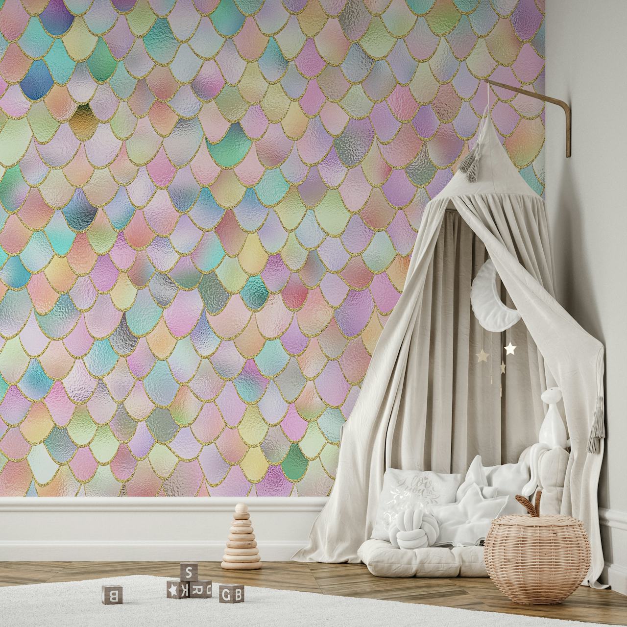 Pastelni uzorak ljuski sirene za zidni mural