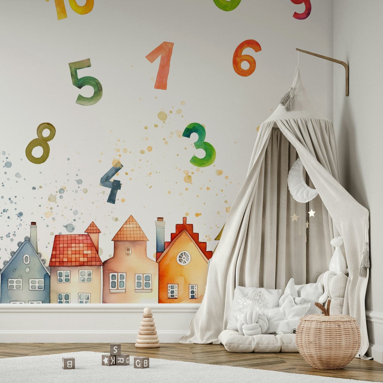 Colorful houses and numbers wallpaper
