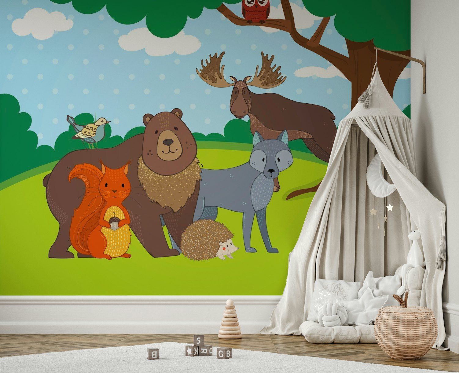 Woodland Friends in Forest wallpaper