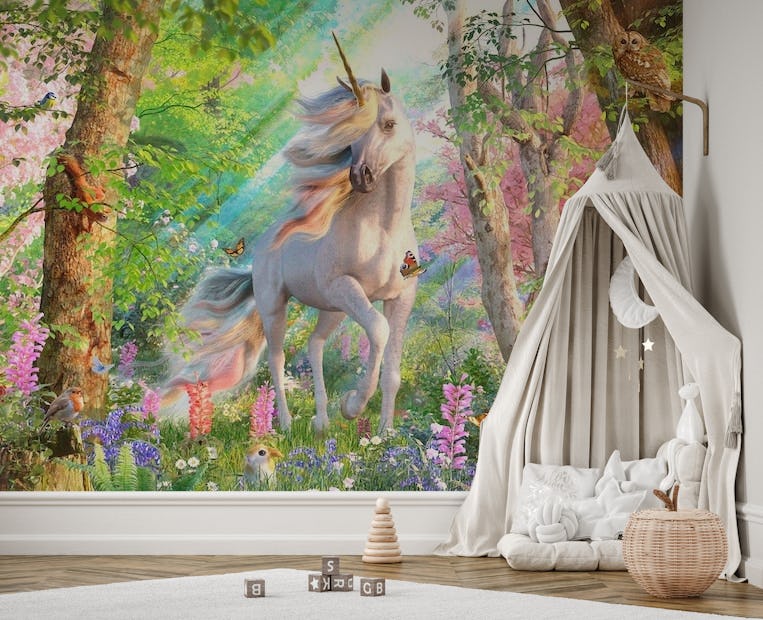 Unicorn Enchanted Forest wallpaper - Happywall