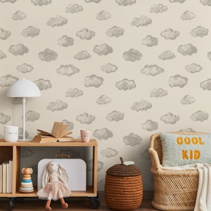Chalk Clouds Pattern in Beige Taupe