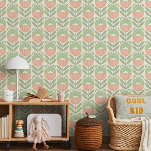 Fun Animals Sage Green Floral Pink Blooms