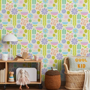 Butterfly Garden Retro Floral Repeat Pastel