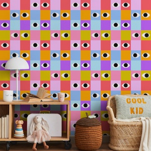 Bold colourful checks with eyes