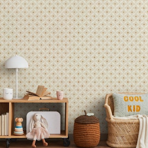 Grid Retro Daisy Flower.Sandy Cream-eggshell