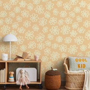 Abstract Soft Ochre Yellow Floral Doodle