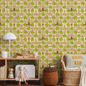Olive green scandi abstract floral for kids