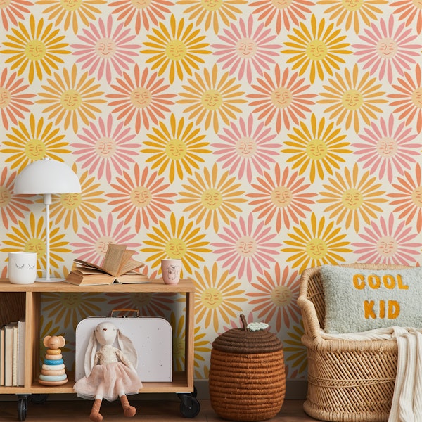 Boho Happy Sun Faces Pink Gold Geo Fun