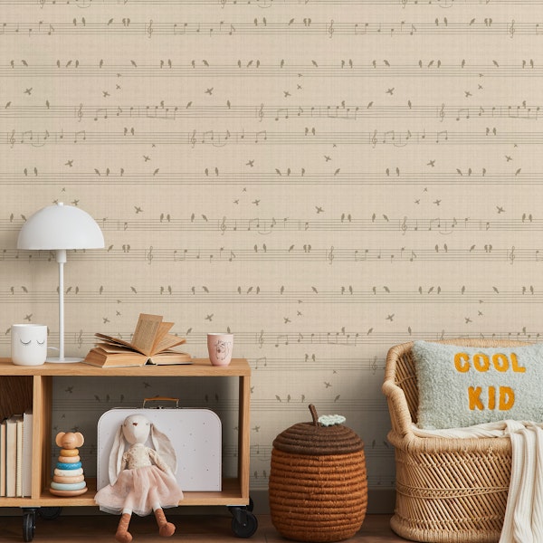 Musical birds texture large – neutral beige