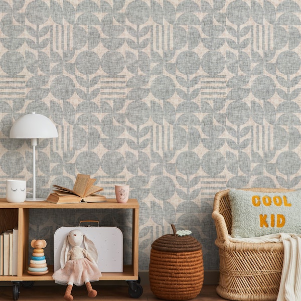 Scandi Texture Block Print Neutral Boho Blue