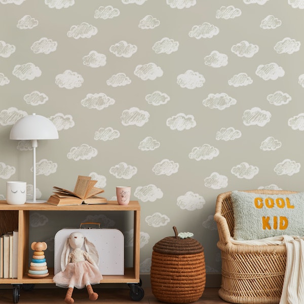 Chalk Clouds Pattern On Dove Grey