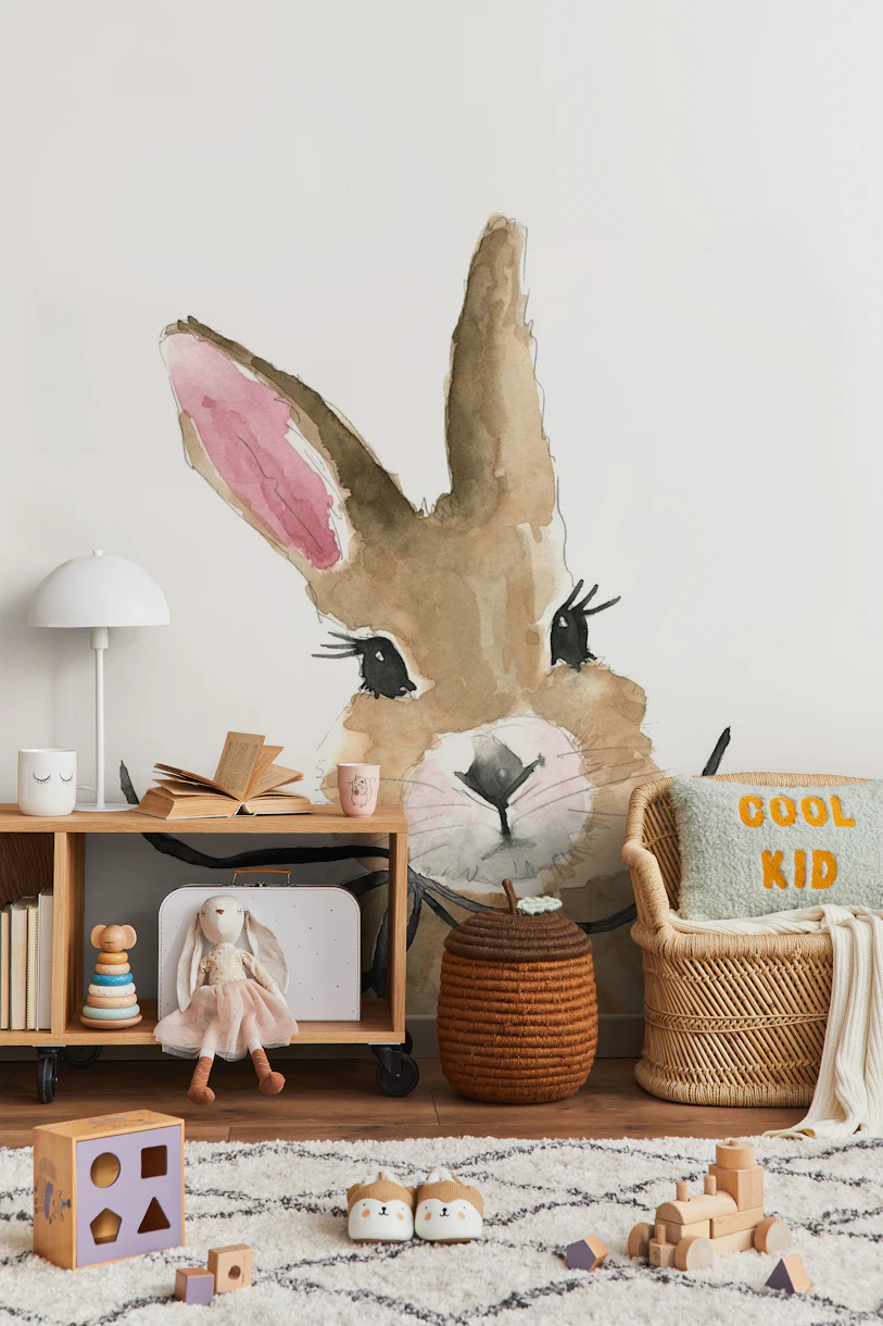 Bunny with Bow Wallpaper - Adorable Animal Design for Your Home | Happywall