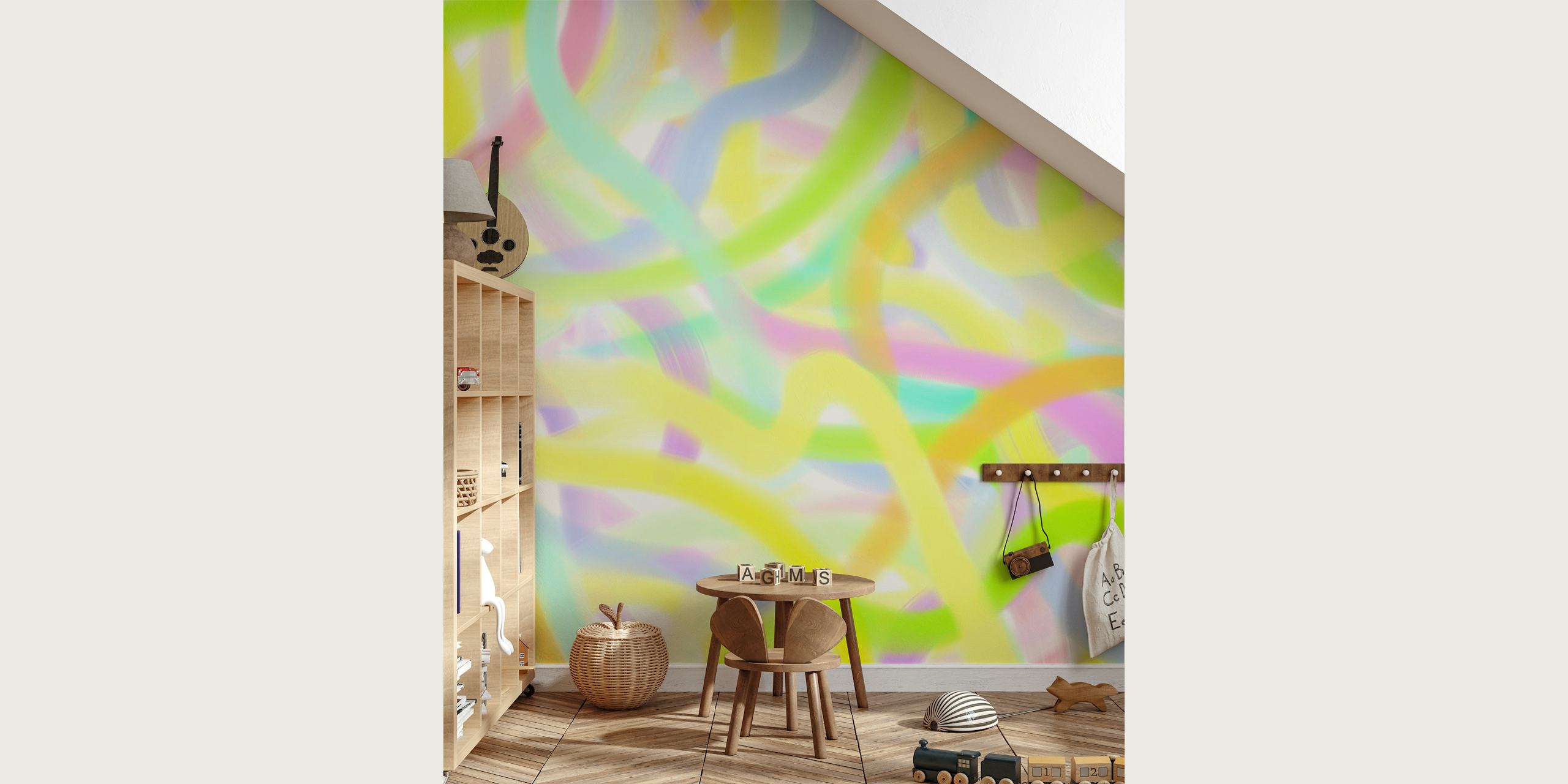 Abstrakt pastelfarvet swirls vægmaleri 'Cianfrusaglia 08'