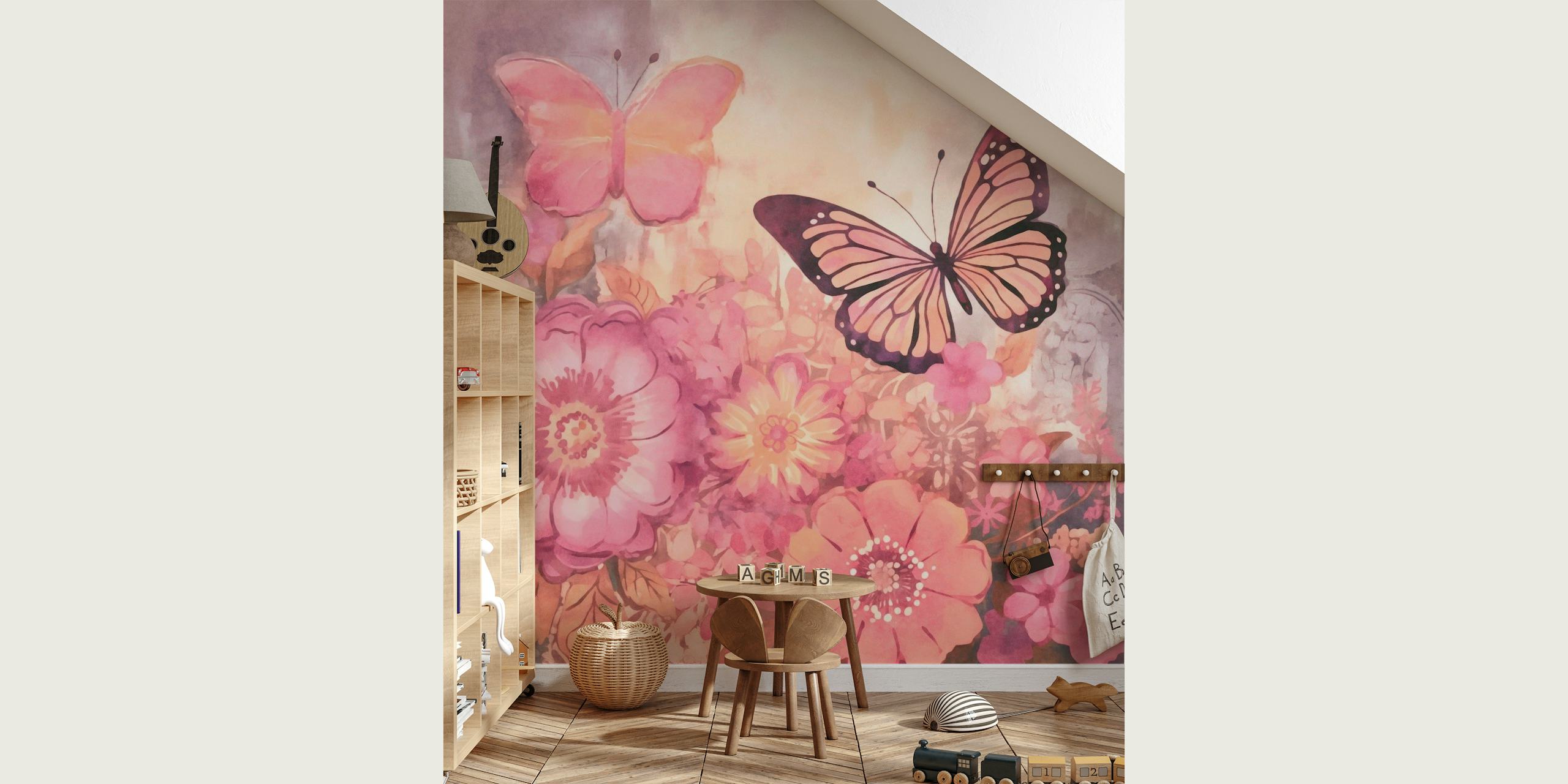 Pastel Pink Butterfly Flower Garden tapetit