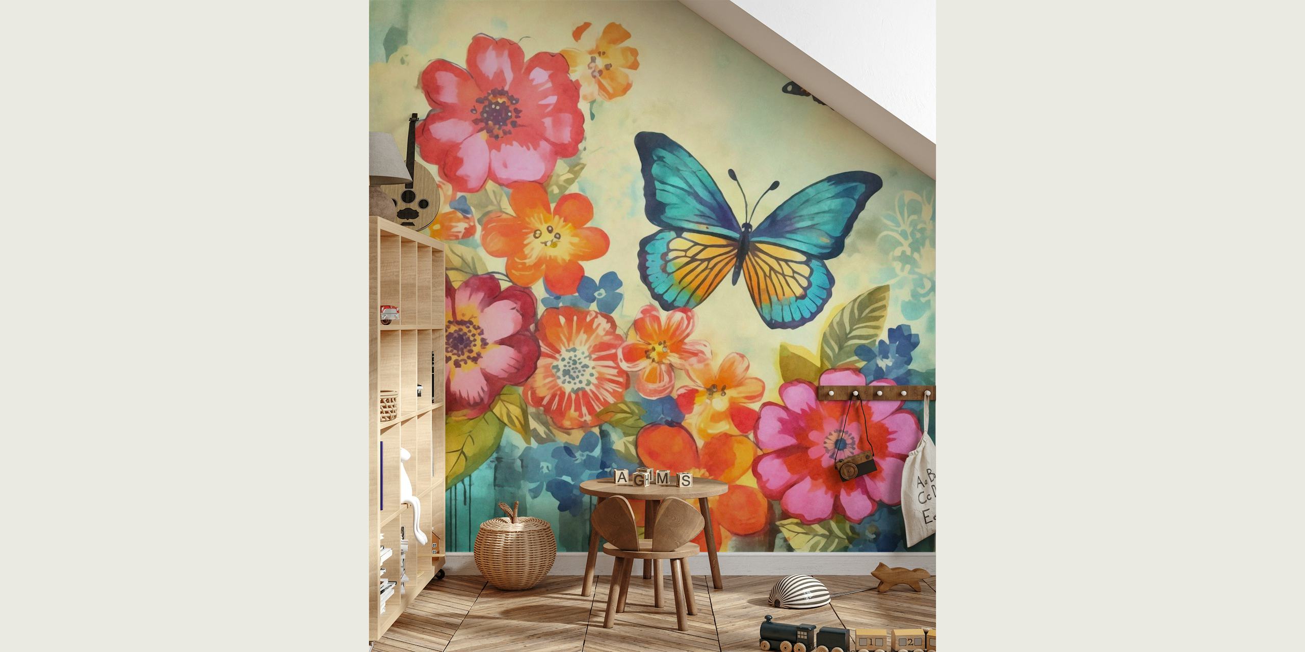 Multicolor Flower And Butterfly Garden behang