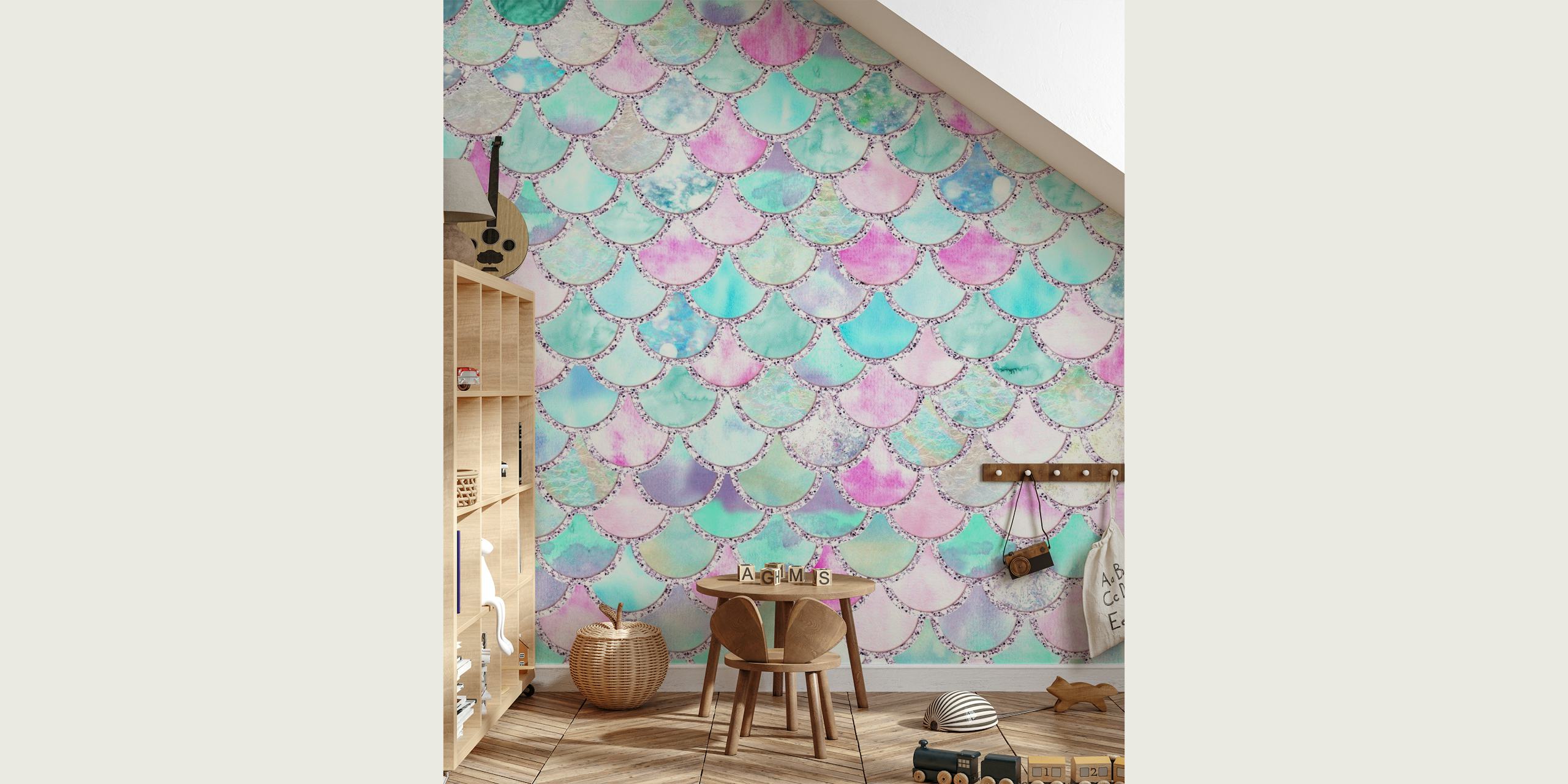 Teal Summer Mermaid Scales Peel and Stick Wallpaper Design