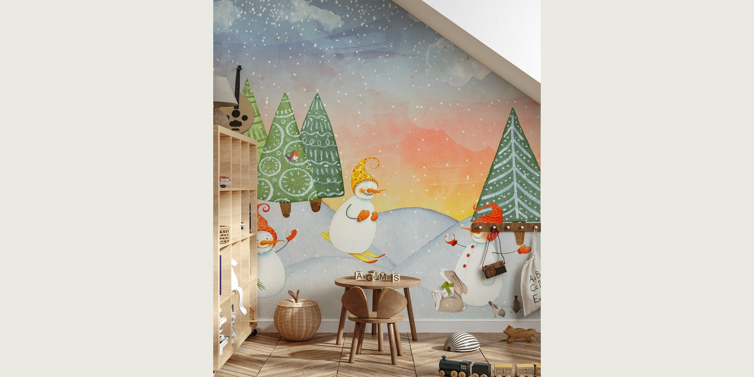 Winter - Snowmen sledging wallpaper