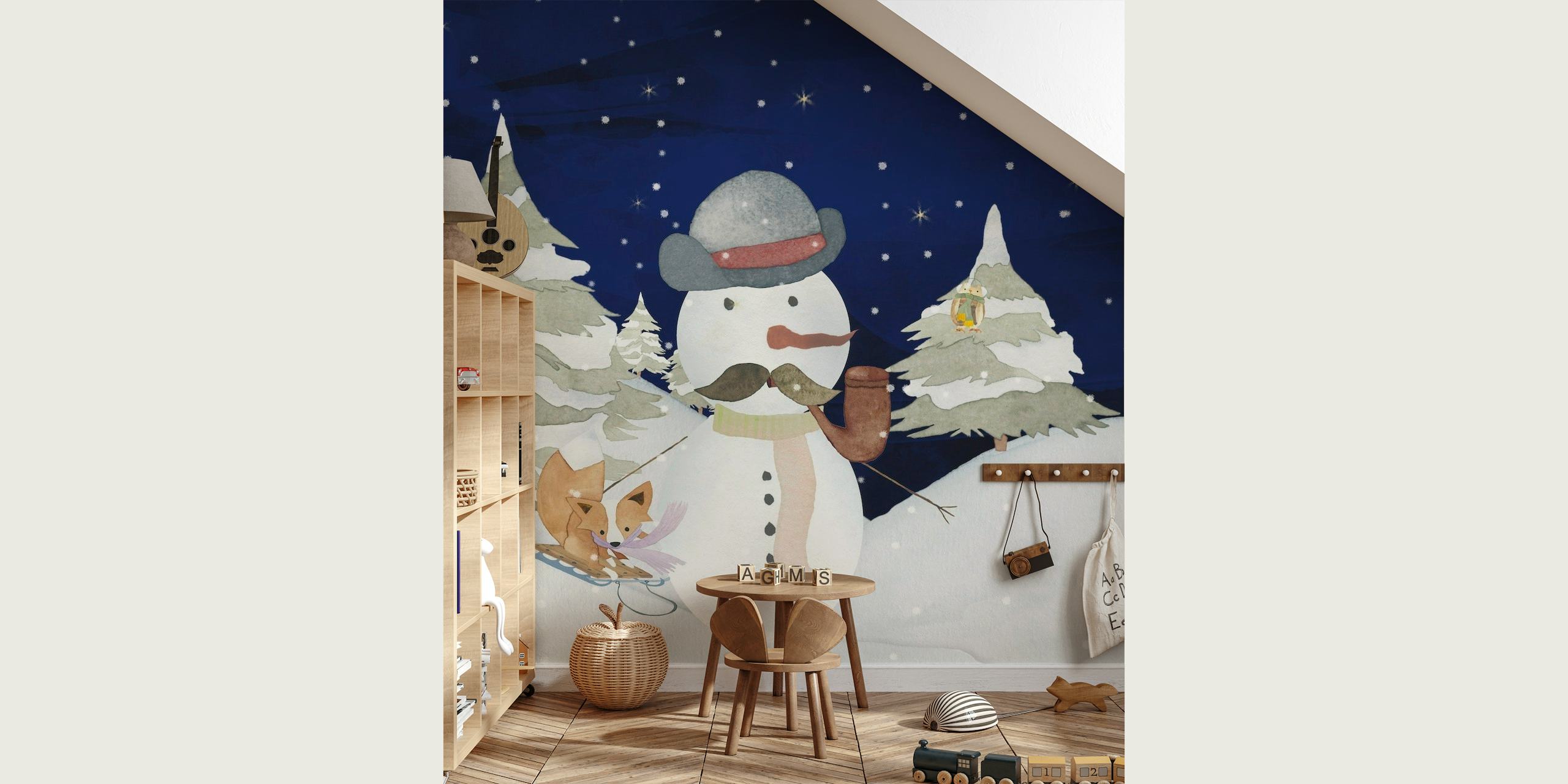 Snowman at night papel de parede