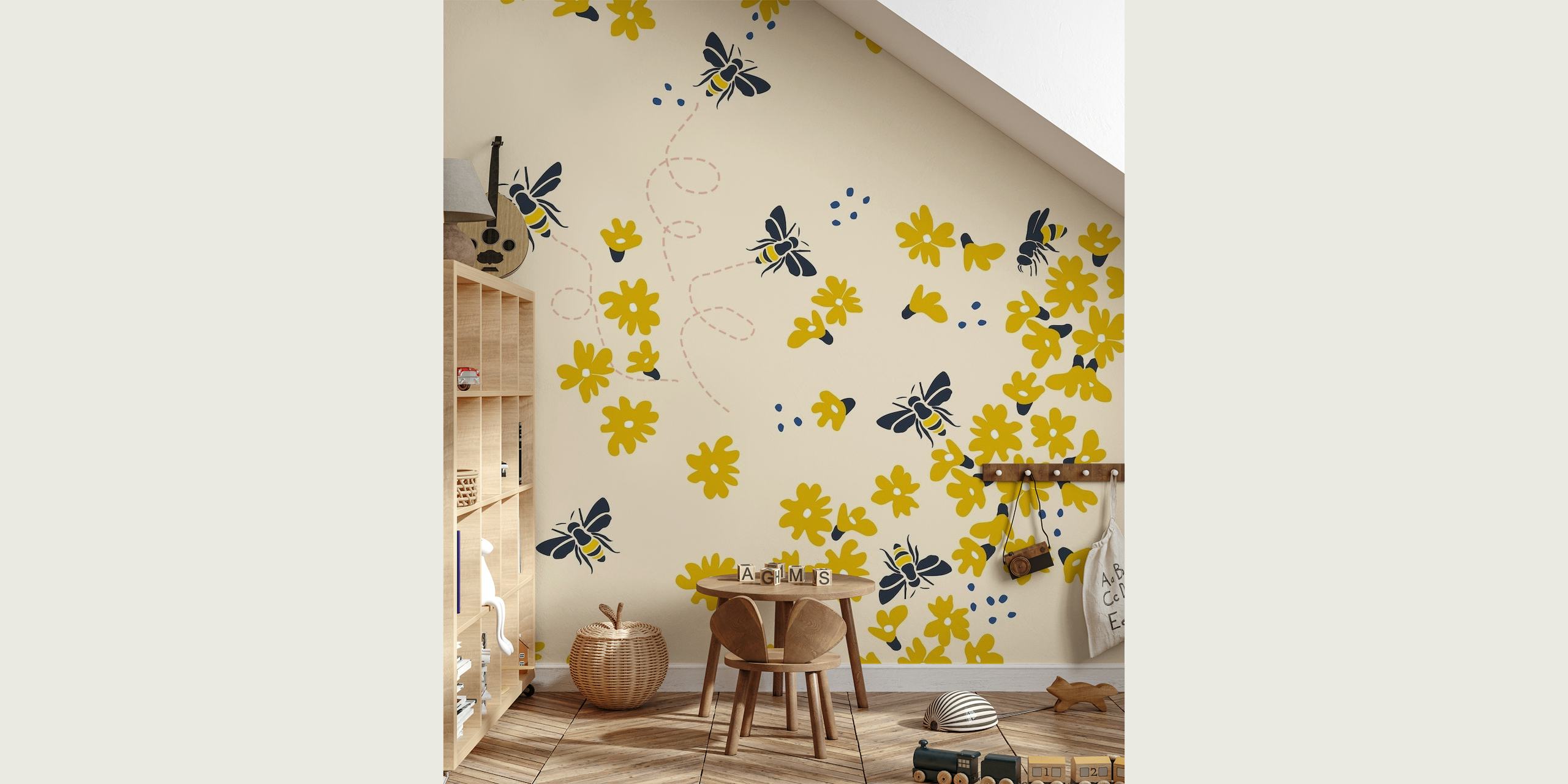 Millefleurs with bees blush papel de parede