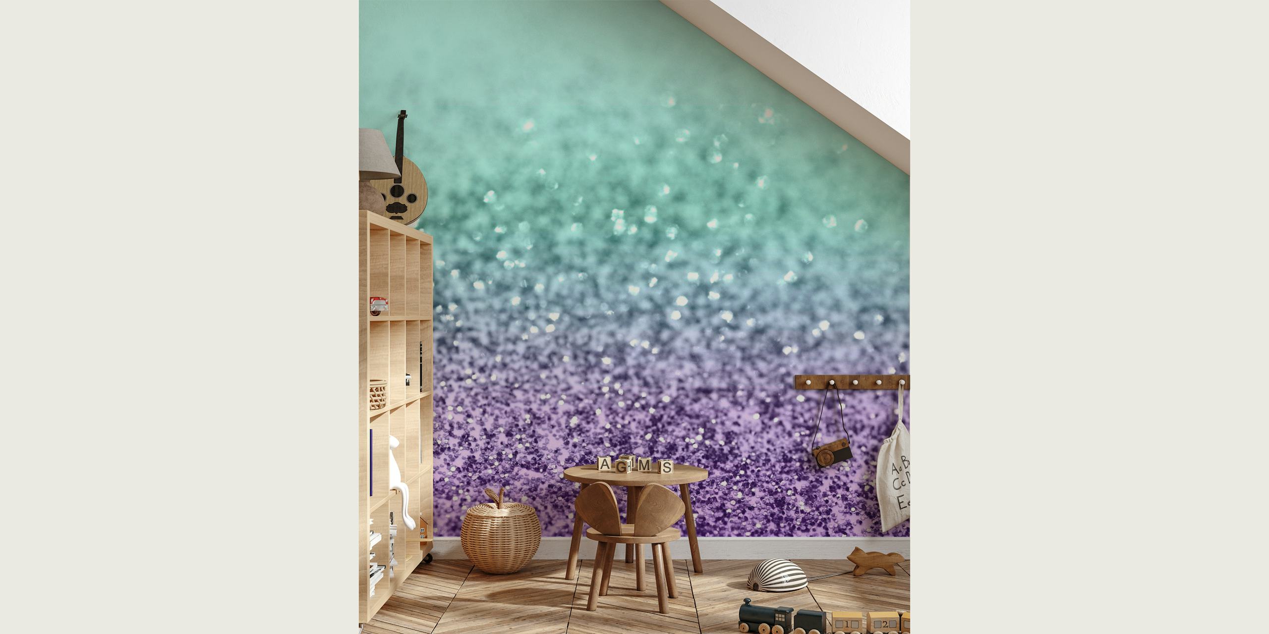 Mural de pared Mermaid Girls Glitter 8a con un gradiente brillante de violeta a azul